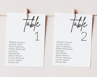 Minimalist Wedding Seating Chart Card Template, Modern Wedding Seating Chart Cards, Simple Seating Chart Cards Wedding