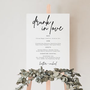 Drunk In Love Sign, Drunk in love bar sign, Wedding bar sign, Minimalist Bar Menu Sign, Printable Alcohol Wedding Drink Menu, BSIG