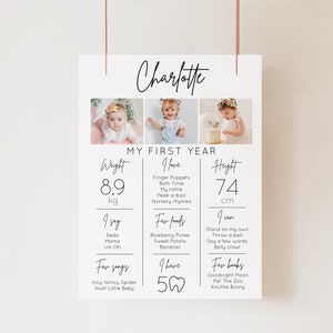 First Birthday Milestone Board - EDITABLE First Birthday Milestone Sign, Modern 1st Birthday Milestone Poster, One Year Photo Baby Milestone