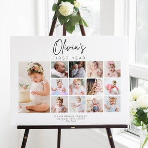 Impresión de mi primer año - Plantilla editable de póster fotográfico del primer año de bebés - Signo moderno de collage de fotos del primer cumpleaños, póster del 1er cumpleaños - BSIG
