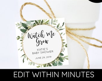 Greenery Wreath Watch Me Grow FAVOR TAG , Watch Me Grow Favor Tag, Plant Favor Tag, Succulent Favor Tag - watch me grow tag printable