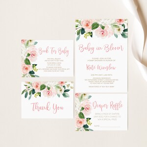 Baby In Bloom Baby Shower Invitation | Girl Baby Shower Invite | Pink Baby Shower Invitation | Pink Floral Baby Shower Invite | 006