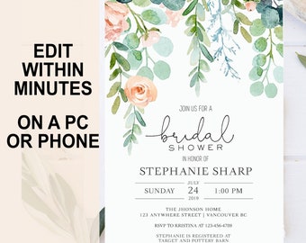 Editable SUCCULENT Bridal Shower Invitation - bridal shower invitation template - 002