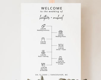 Minimalist Wedding Timeline Template | Welcome Timeline Poster | Order of Events Sign | Modern Wedding Day Timeline | Editable Template, BSI