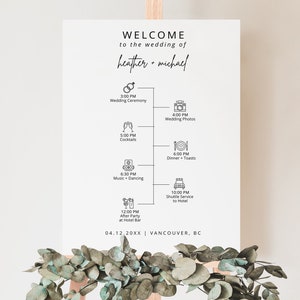 Minimalist Wedding Timeline Template | Welcome Timeline Poster | Order of Events Sign | Modern Wedding Day Timeline | Editable Template, BSI