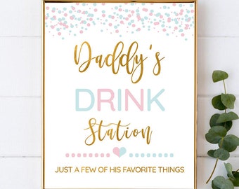 Daddy's Drink Station - Gender Reveal Decorations, Gender Reveal Ideas - 8X10