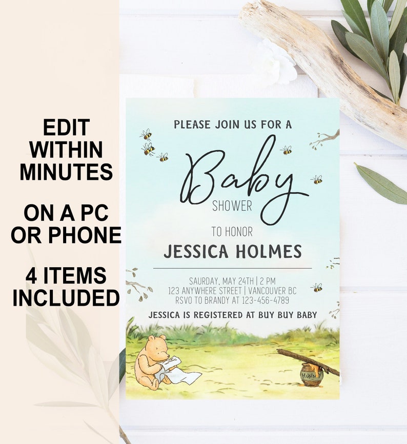 etsy winnie the pooh baby shower invitations