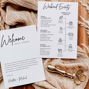 Wedding Schedule Template, Minimal Wedding Events Card Template, Wedding Welcome Bag Note, Wedding Events Timeline Printable, BSIG