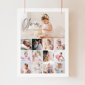 Mi cartel de primer año - Cartel del primer año de los bebés - Impresión de fotos del 1er cumpleaños - Impresión de mi primer año - Año en imagen - Imprimible 1er año, BSIG