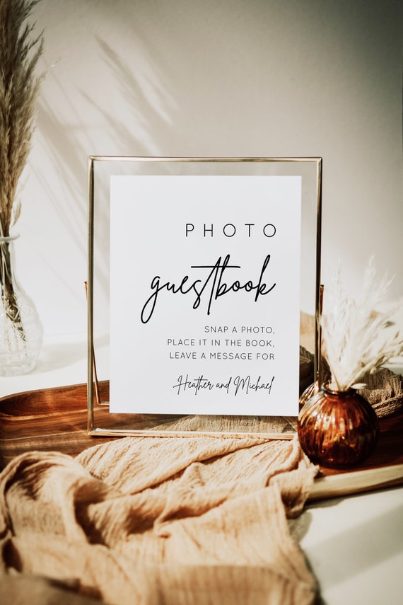 Editable Modern Wedding Photo Guestbook Sign Template, Printable Photo Guest Book Sign for Wedding Table - BSIG Il_570xn