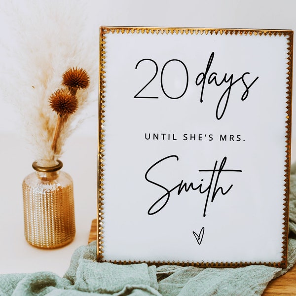 Bridal Shower Countdown Sign - Days Until I Do Sign - Bridal Shower Countdown Sign Template - BSIG