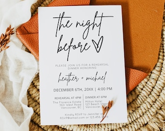 Modern Minimalist Wedding Rehearsal Invite, The Night Before Wedding Rehearsal Dinner Invitation, Rehearsal Night Template,  MOD01