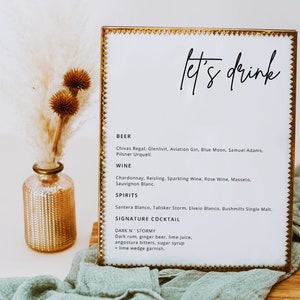 Modern Wedding Bar Menu Template, Minimalist Bar Menu Wedding Sign, Wedding Drink Sign Template, Bar Menu Wedding, Bar Menu - MOD01