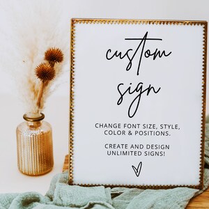 Minimalist Custom Sign Template, Modern Wedding or Bridal Shower Table Sign, Create Any Sign, Make up to 10 signs. Mod01