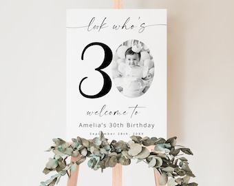 Look who's 30, 30th Birthday Photo Poster TEMPLATE, Customizable Photo Board, 30th Birthday Poster,  Digital Download