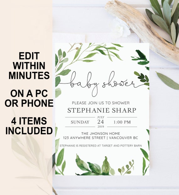 EUCALYPTUS Baby Shower Invitation, Baby Shower Invitation Eucalyptus, Greenery Baby Shower