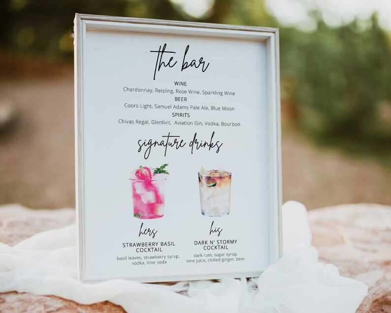 Signature Drink Sign Template Printable Signature Drink Sign - Etsy