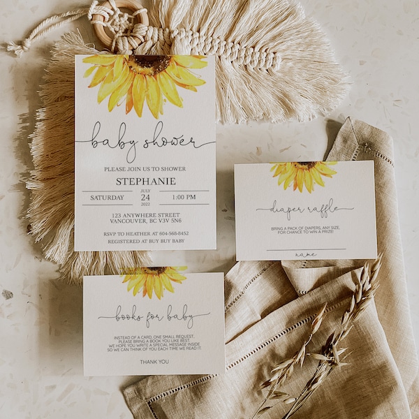 Sunflower Baby Shower Invitation, Yellow Floral Baby Shower Invitation - 02