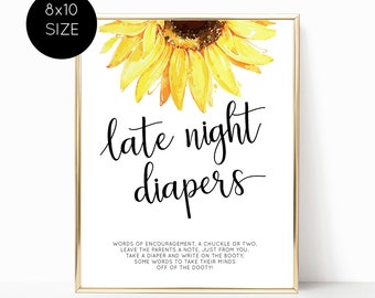 Sunflower Late Night DIAPER THOUGHTS SIGN - Daisy Late Night Diaper Thoughts Sign - 8x10 - Jpg