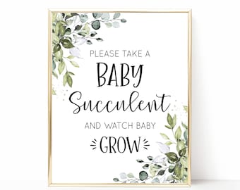 Baby Shower Succulent Favor Sign, Succulent Baby Shower Sign, Baby Succulent Sign, Succulent Favors Sign, 8X10 jpg, Instant Download