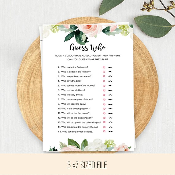 mommy or daddy baby shower game - JPG File - Instant Download - BR1 Pink Floral Blush Leaves Rose Il_570xn