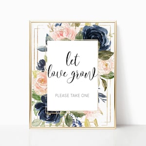 LET LOVE GROW Sign, Succulent Favor Sign, Succulent Let Love Grow Sign, navy blush gold