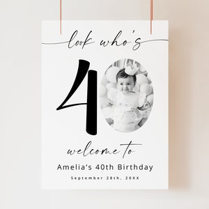Mira quién tiene 40, PLANTILLA de póster fotográfico del 40 cumpleaños, tablero de fotos personalizable, póster del 40 cumpleaños, descarga digital