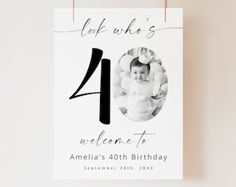 Look who's 40, 40th Birthday Photo Poster TEMPLATE, Customizable Photo Board, 40th Birthday Poster,  Digital Download