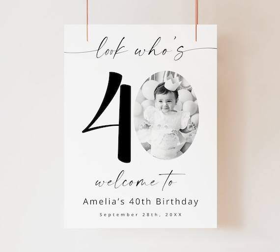 Look who's 40, 40th Birthday Photo Poster TEMPLATE, Customizable Photo Board, 40th Birthday Poster,  Digital Download