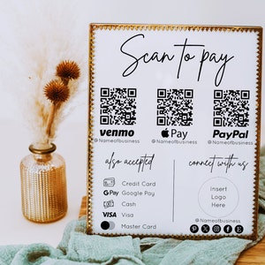 Scan To Pay Schild - Scannbares QR Code Schild - Social Media Schild - Bar Code Schild - Bezahlen Sie hier Schild - BSIG