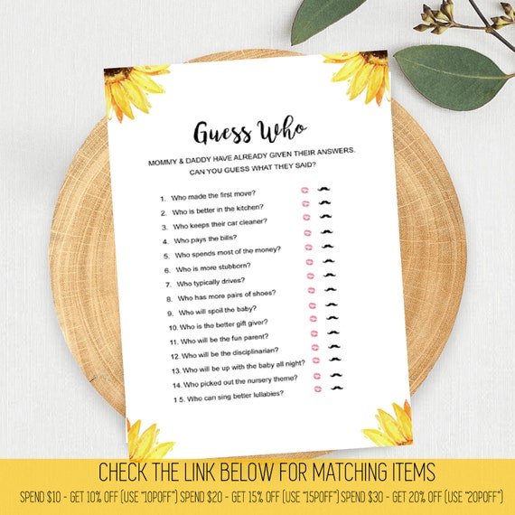 Sunflower mommy or daddy baby shower game -5X7 JPG File - Instant Download - 02 Il_570xn
