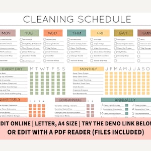 Editable Cleaning Schedule | Printable | Weekly, Monthly, Yearly Cleaning Checklist , ADHD, Cleaning Planner, House Chore List | Digital PDF