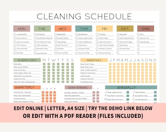 Editable Cleaning Schedule | Printable | Weekly, Monthly, Yearly Cleaning Checklist , ADHD, Cleaning Planner, House Chore List | Digital PDF
