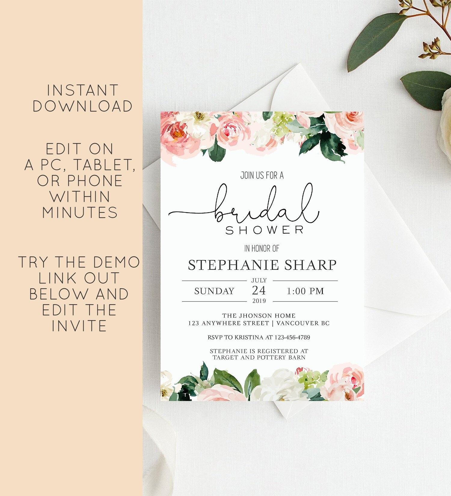 Blush Bridal Shower Invitation Bridal Shower Invitation Etsy