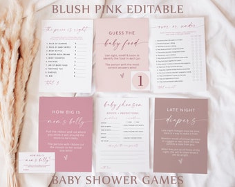 Boho Baby Shower Games | Dusty Blush Shower Bundle | Minimalist Pink Baby Shower | Modern Girl Baby Shower Games | Editable Template