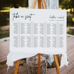 Plantilla de gráfico de asientos de boda, gráfico de asientos de boda minimalista, signo de gráfico de asientos mínimo, plantilla de gráfico de asientos imprimible - MOD01