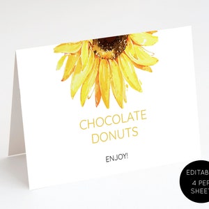 Sunflower Editable Food Tent Cards - Sunflower Food label - Sunflower Tent Card Template - Sunflower Food Tag - Sunflower Place Card - 009