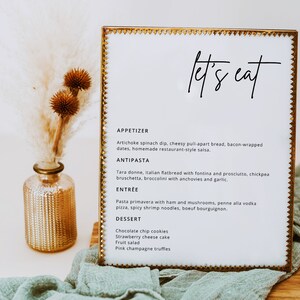 Modernes Hochzeitsmenü Vorlage, Minimalistisches Hochzeit Abendkarte, bedruckbar, Digital Download, Empfang Abendessen Menü, Hochzeitsmenü Zeichen - Mod01