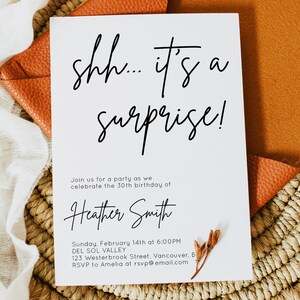 Surprise Party Invitation Instant Download, Surprise Party Invite for Any Age, Shhh It&#39;s a Surprise Party Invite, MOD01