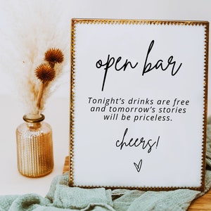 Open Bar Sign, Printable Open Bar Sign, Wedding Bar Sign, Alcohol Drink Sign, Minimalist Drinks Wedding Sign, Bar Menu Sign, Mod01