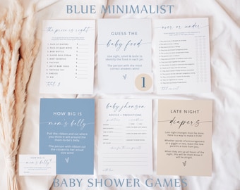 Boho Baby Shower Games | Boy Baby Shower Bundle | Minimalist Baby Shower | Blue Baby Shower Games | Editable Template