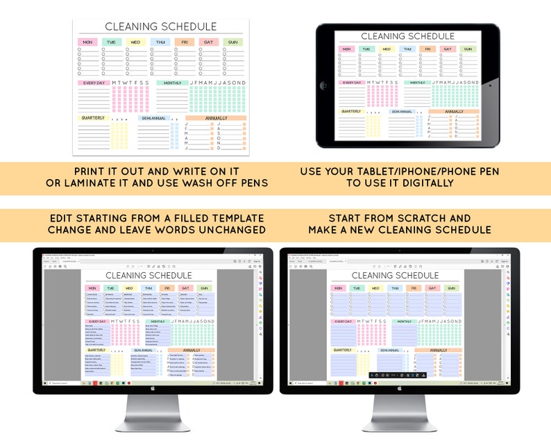 Editable Cleaning Schedule | Printable | Weekly, Monthly, Yearly ...