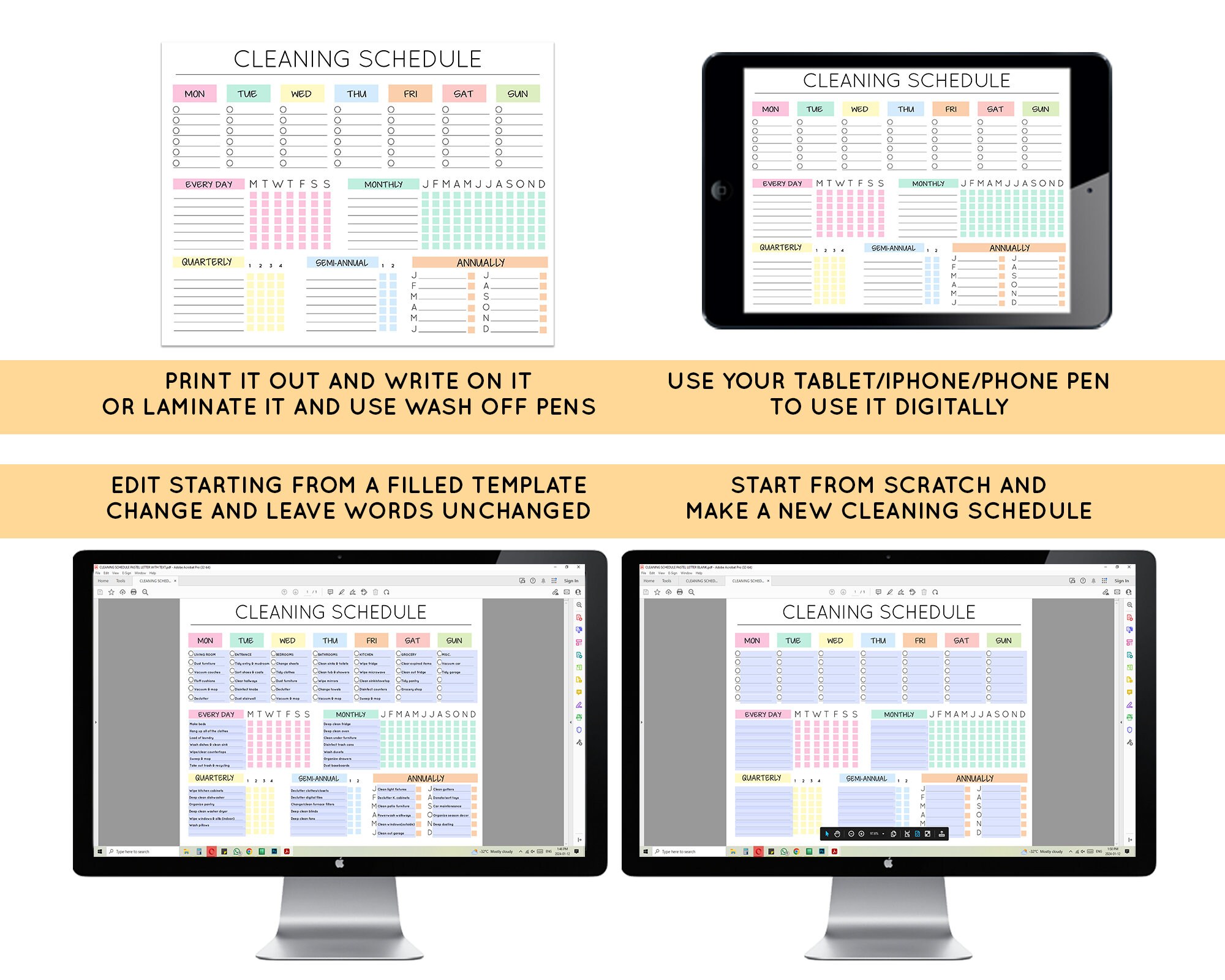 Editable Cleaning Schedule | Printable | Weekly, Monthly, Yearly ...