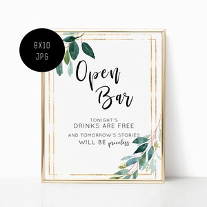 OPEN BAR SIGN - open bar wedding sign - wedding bar sign - bar sign wedding - open bar sign wedding - 8x10 Jpg - Instant Download