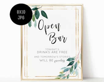 OPEN BAR SIGN - open bar wedding sign - wedding bar sign - bar sign wedding - open bar sign wedding - 8x10 Jpg - Instant Download