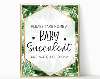 Palm Leave Succulent Baby Shower Sign, Greenery Baby Shower, Boho Baby Shower, Baby Succulent, Cactus Baby Shower, Plant Favors