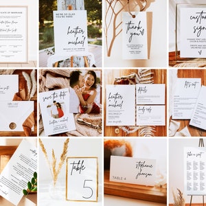 Modern Wedding Bundle, Minimalistic Wedding Invitation Set, Elegant Editable Template Wedding Stationary, DIY Wedding Bundle