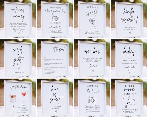 Wedding Table Sign Bundle - 25 Modern Wedding Signs Template ...