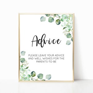 Advice For The New Parents Sign, Succulent Greenery Shower Sign, Succulent Baby Shower Sign, Advice and Well Wishes, Garden shower - 8x10