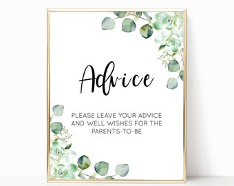 Advice For The New Parents Sign, Succulent Greenery Shower Sign, Succulent Baby Shower Sign, Advice and Well Wishes, Garden shower - 8x10